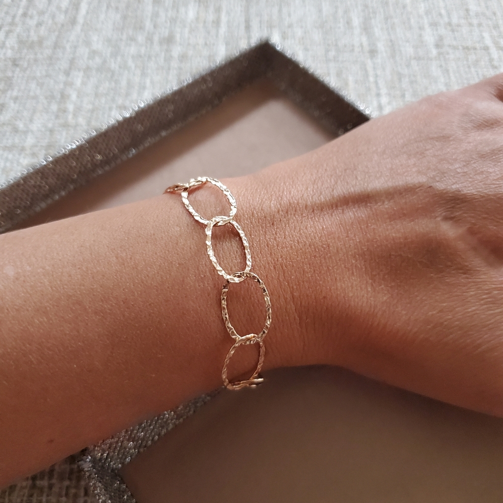 14k Rose Gold Hammered Link Bracelet